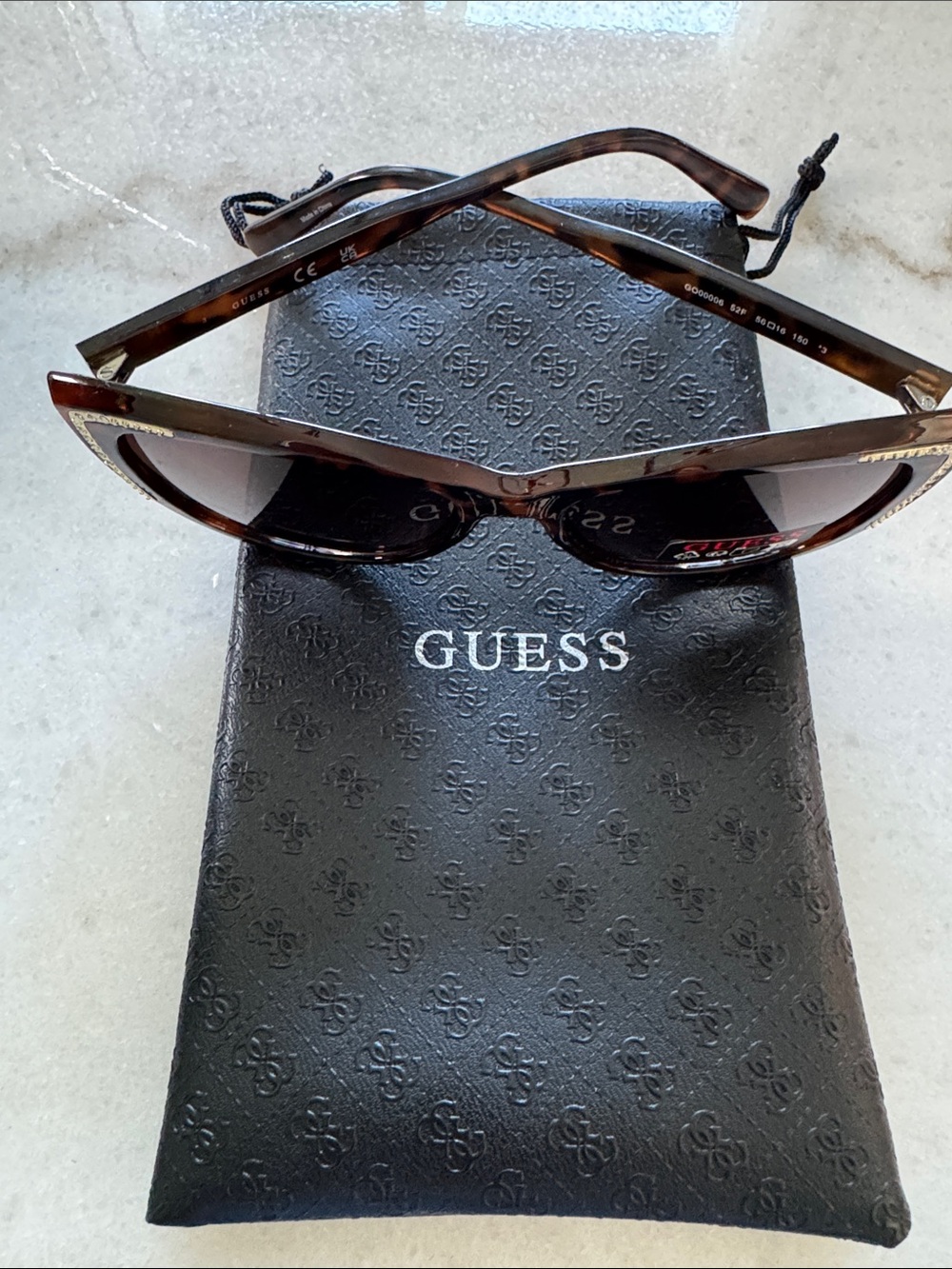GUESS Tortoise Cat-Eye Sunglasses with Dark Brown Lenses